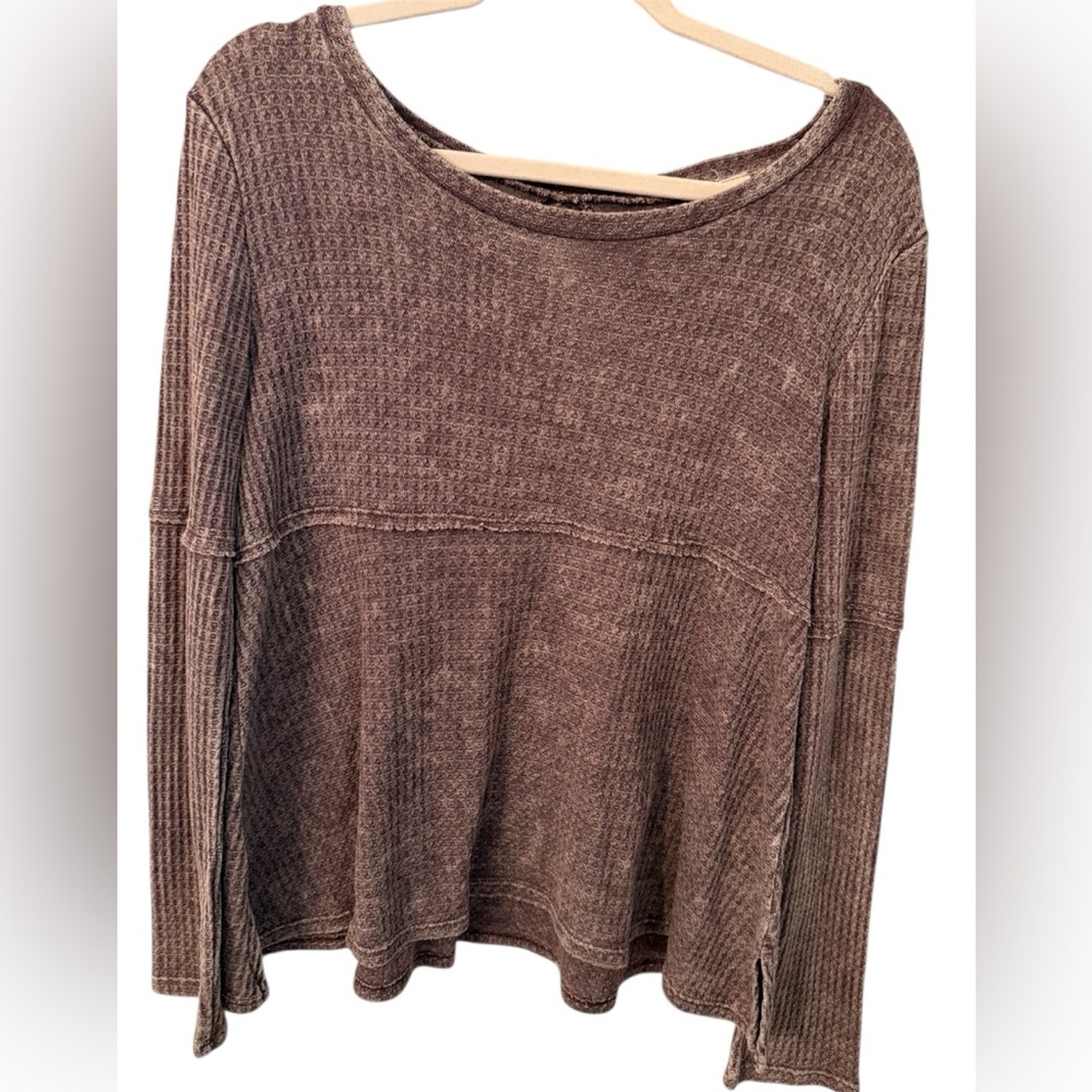 Lazy Sundays Top Waffle Knit Long Sleeve Top Dusty Plum Medium
